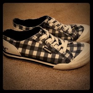 Tattered checkered 90s grunge shoes